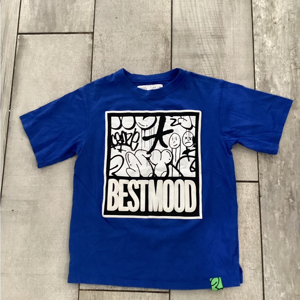 Zara Kids Royal Blue 'Best Mood' Tee size 8/10 #35